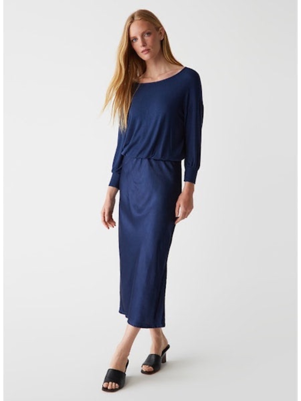 Michael Stars Nadia Mixed Fabric Satin Dress Women’s Size XS NavyBlue